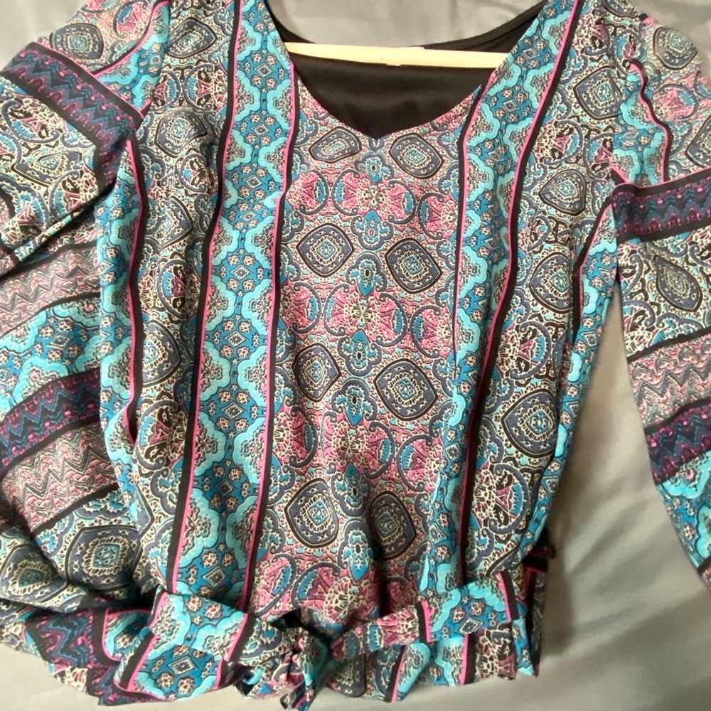 Blue and pink printed mid sleeve dress - Picture 3 of 3